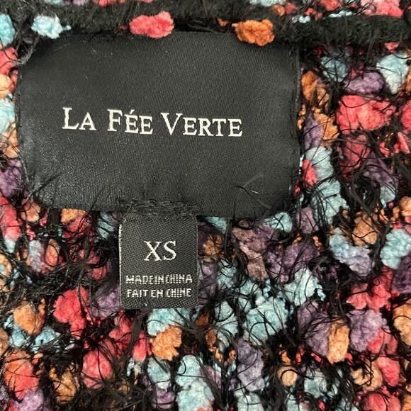 La Fee Verte Open Front Cropped Confetti Stitched Cardigan Women XS Eyelash - Picture 3 of 9